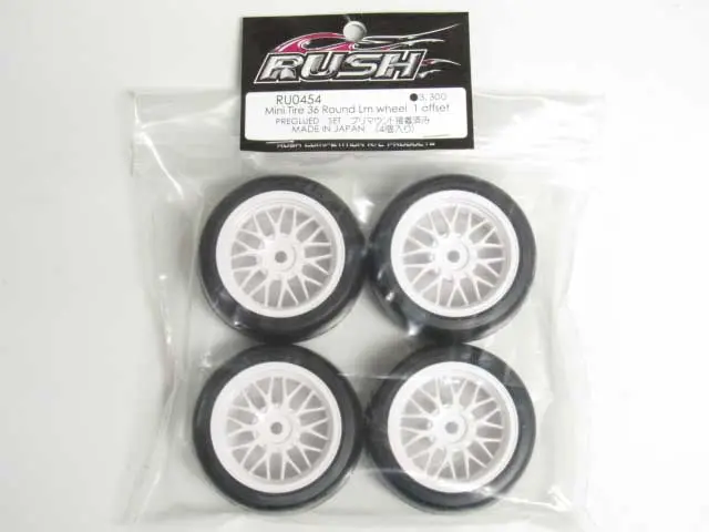 Rush Mini Tire 30 Round Lm 0 Offset Pre-Glued Wheel 4 Pcs White For 1/10 M-Chassis 1