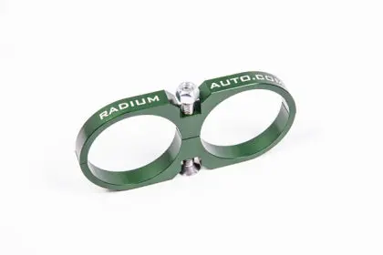 Radium Engineering 2-Piece Fuel Pump Clamp For Bosch 044 - Green W/ Logo 1