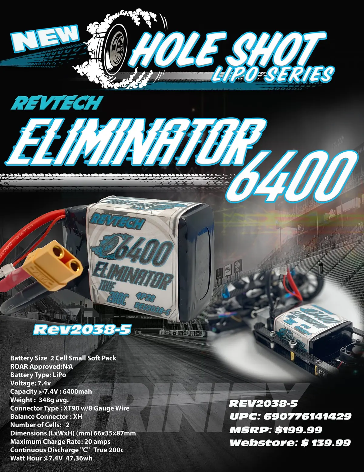 2S 7.4V 6400Mah True 200C Eliminator Lipo Drag Pack W/Xt90 Connector Rev2038-5 1