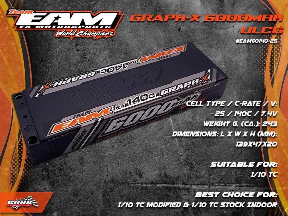 Team Eam 6000Mah 140C Ulcg Graph-X Formula 2S Lipo Battery 2