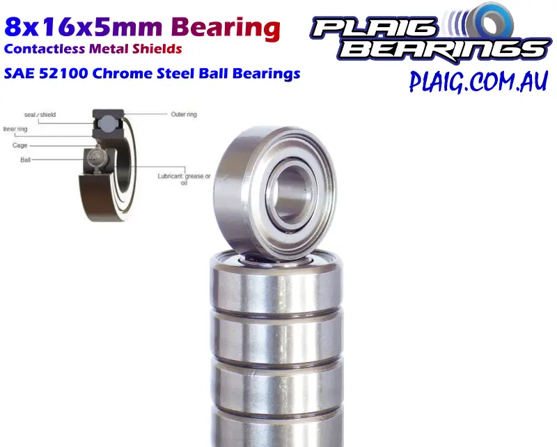 8X16x5mm Bearing – Premium Metal Shields (Mr688zz) 1