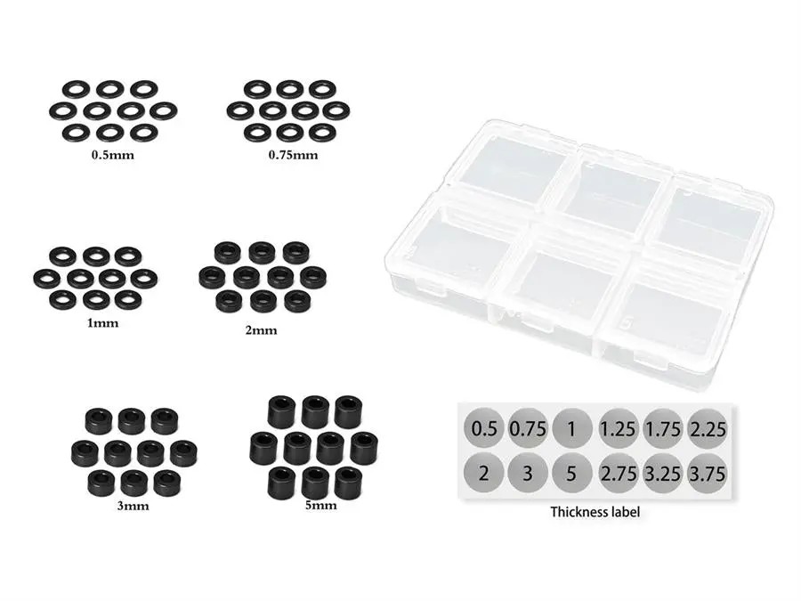 Mr33 Aluminum 3Mm Shim Set 0.5,0.75,1,2,3,5Mm Each 10Pcs. (60) Black  Mr33-As-Set-Bk 1