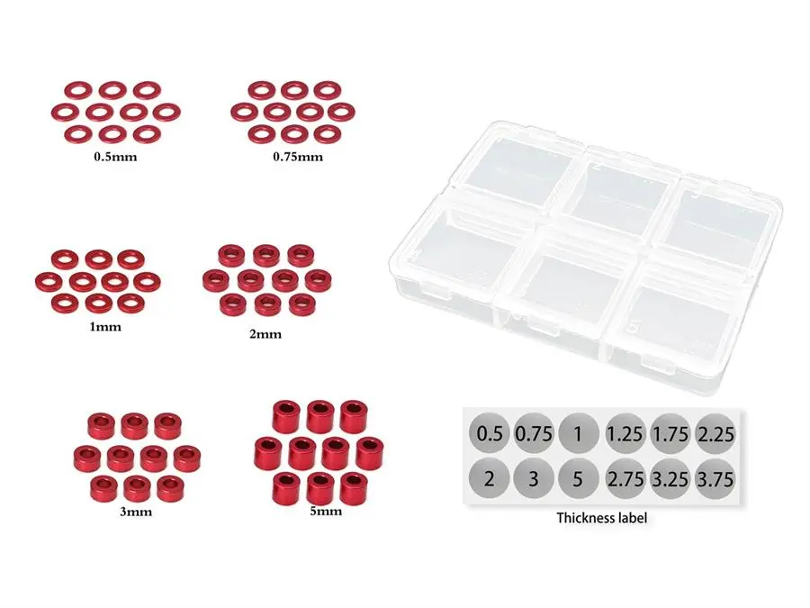 Mr33 Aluminum 3Mm Shim Set 0.5,0.75,1,2,3,5Mm Each 10Pcs. (60) Red Mr33-As-Set-R 1