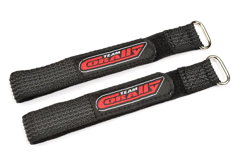 Team Corally - Pro Battery Straps - 250X20mm - Metal Buckle - Silicone Anti-Slip Strings - Black - 2 Pcs 1