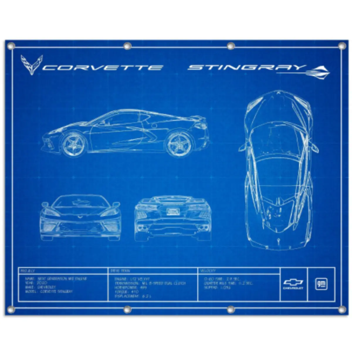 Corvette C8 Blueprint Giant Garage Banner 1