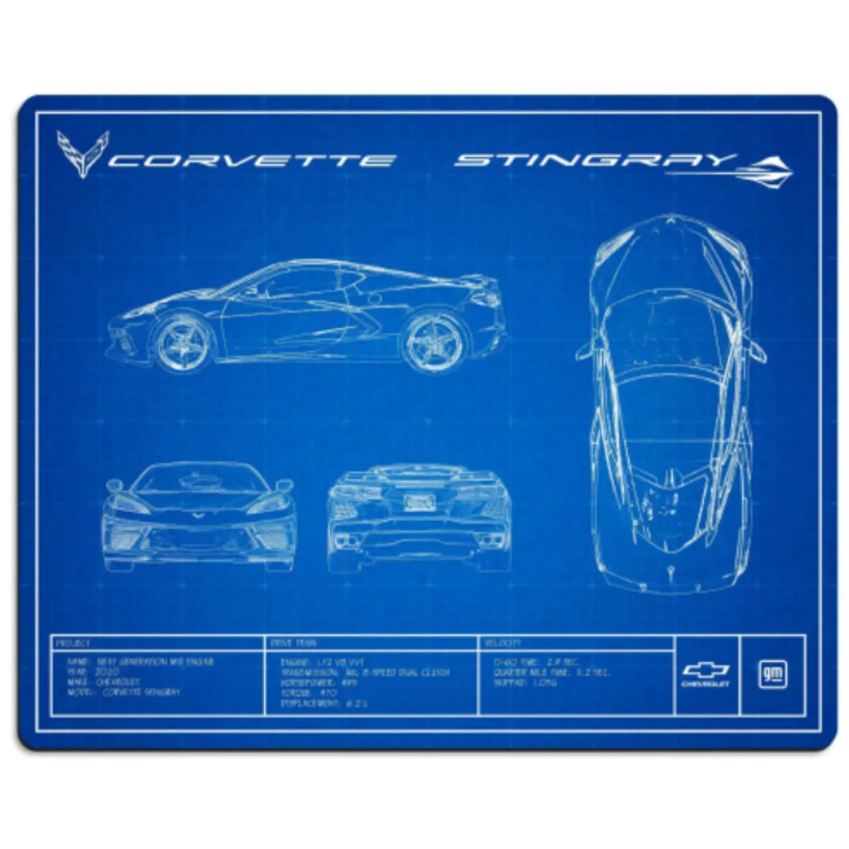 Corvette C8 Blueprint Art Thick Aluminum Sign 1