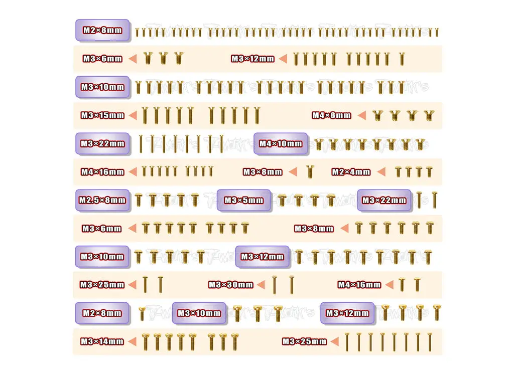 Gss-Mx8 Gold Plated Steel Screw Set 193Pcs. ( For Mayako Mx8 ) 1