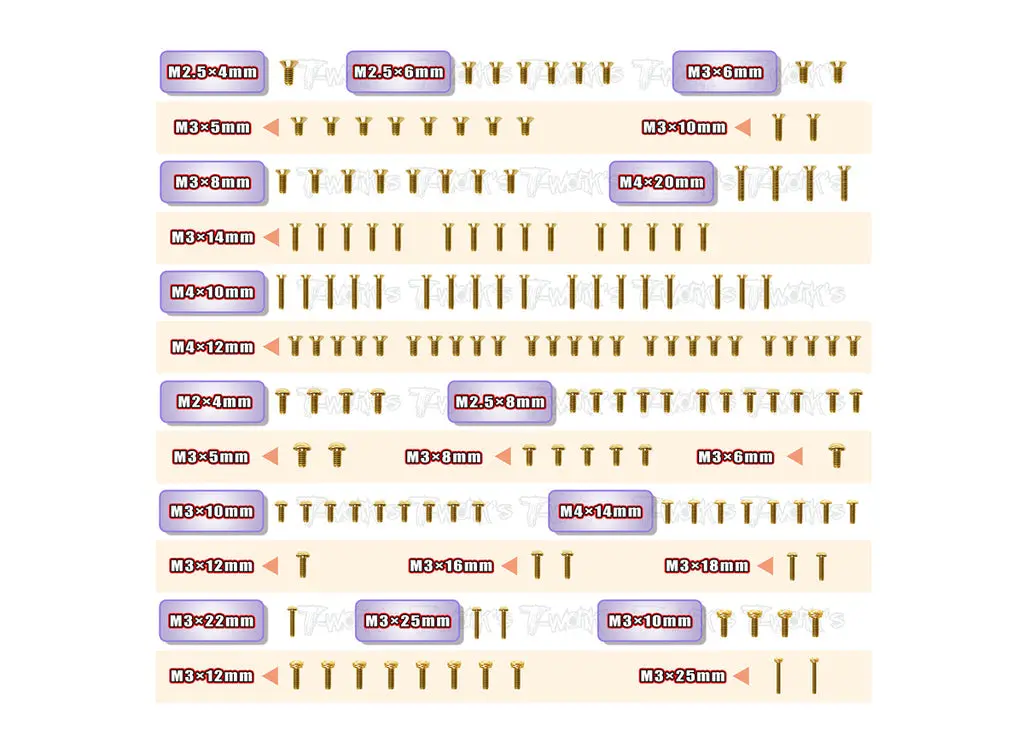 T-Works Gold Plated Steel Screw Set 152Pcs.( For Team Associated Rc8 B4e ) 1