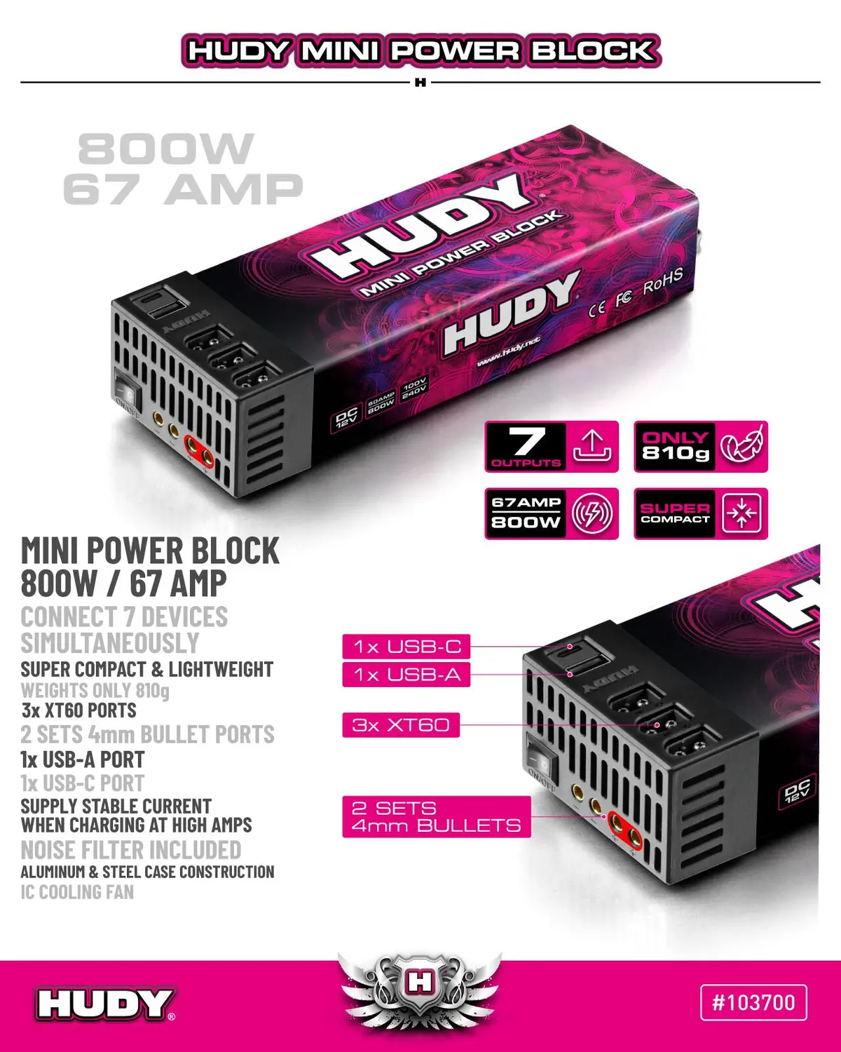 New Hudy Mini Power Supply Block 800W / 67 Amp 1