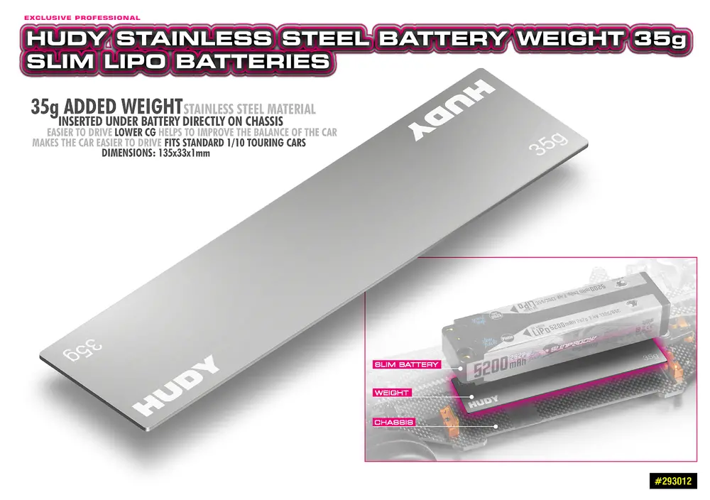 Hudy Stainless Steel Battery Weight 35G - Slim Lipo Batteries - Hd293012 1