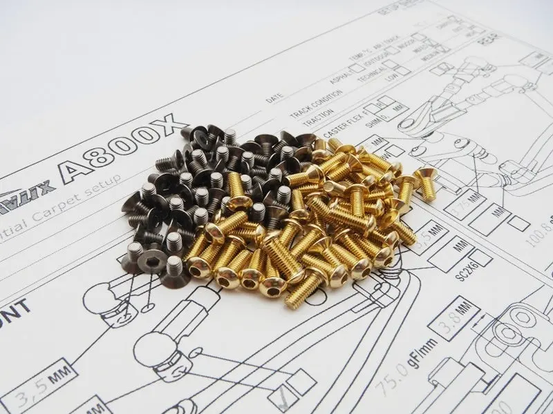 Hiro Seiko 48185 - Awesomatix A800x Alloy / Titanium Hex Socket Screw Set (104 Pcs.) - Gold 1