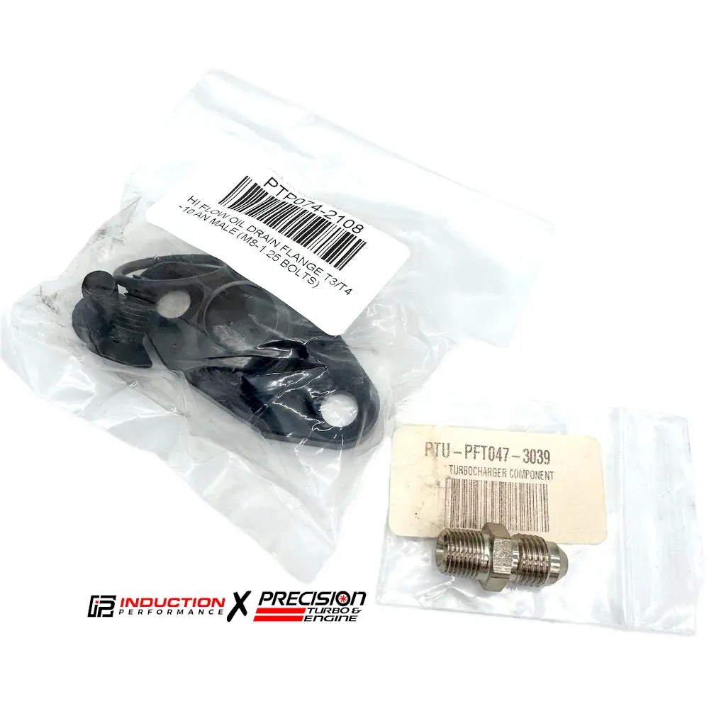 Precision Turbo And Engine - High Flow Oil Drain Flange & Oil Feed Fitting For T3 / T4 Turbochargers 1