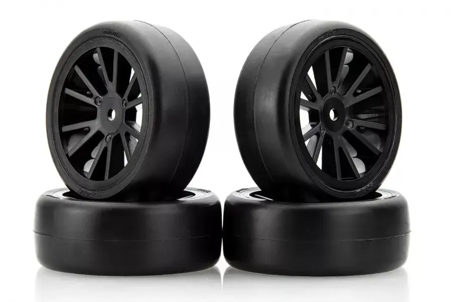 Solaris 1/10 36J Premounted Touring Car Rubber Tyres W/ Black Spoke 4Pcs 1