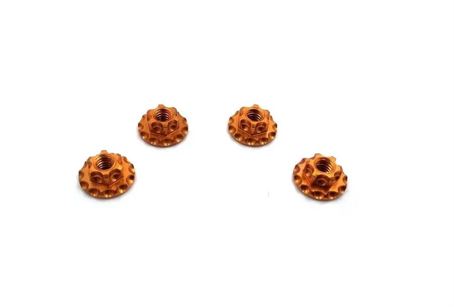 Mr33 Aluminum Orange Large Serrated Flanged Wheel Nut 4Mm (4Pcs.)  Mr33-Wn2-4O 1