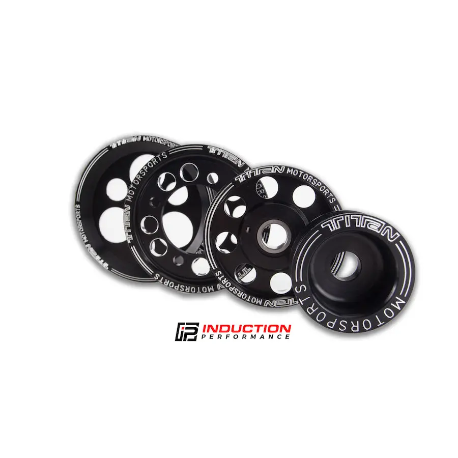 Titan Motorsports 4 Piece Black Edition Billet Aluminum Pulley Set With Idler For Toyota Lexus 1Jz / 2Jz Engines 1