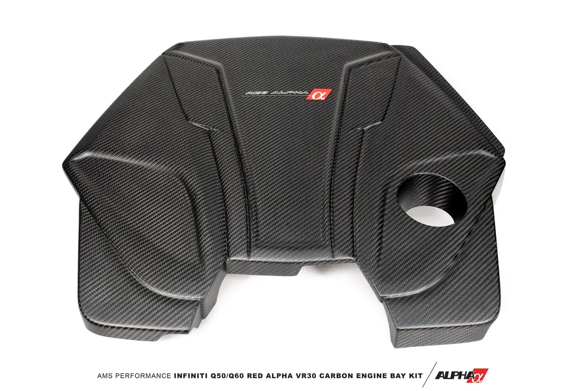Ams Performance Infiniti Q50 / Q60 Red Alpha Matte Carbon Engine Cover 1
