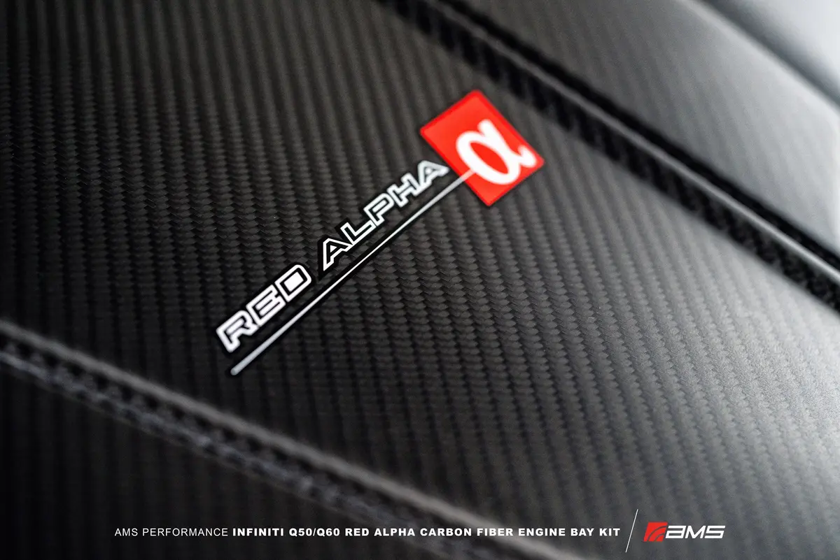 Ams Performance Infiniti Q50 / Q60 Red Alpha Matte Carbon Engine Cover 2