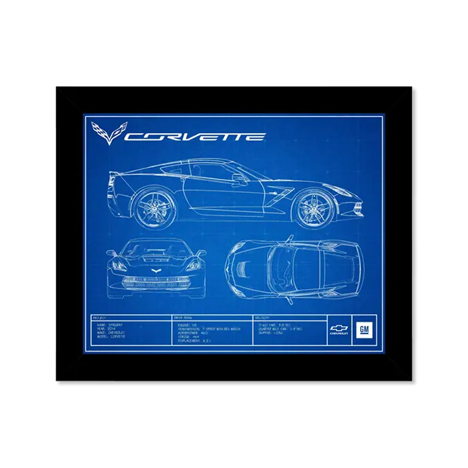 Corvette C7 Blueprint Framed Canvas 1