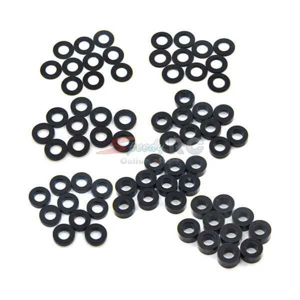 Yeah Racing Aluminum M3 Flat Washer 0.25 / 0.5 / 1 / 1.5 / 2 / 2.5 / 3Mm 10Pcs Set Black Ya-0390Bk 1