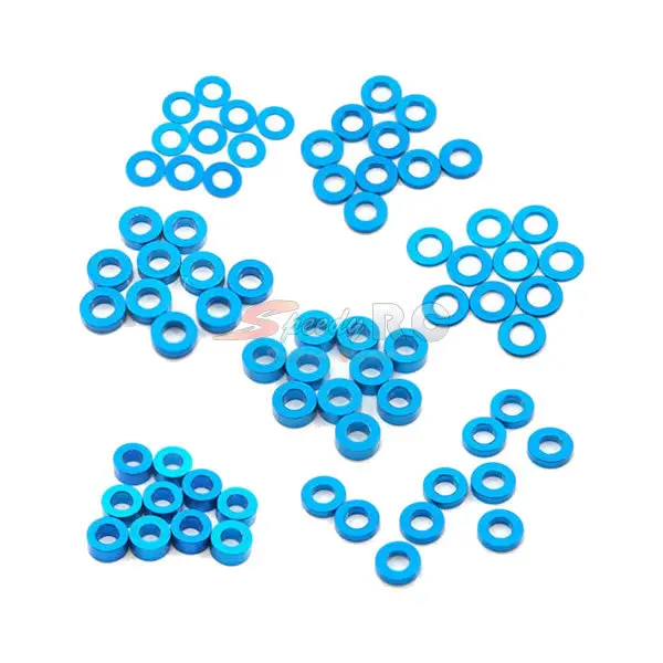 Yeah Racing Aluminum M3 Flat Washer 0.25 / 0.5 / 1 / 1.5 / 2 / 2.5 / 3Mm 10Pcs Set Blue Ya-0390Lb 1