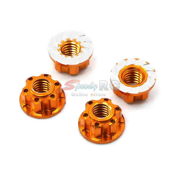 Yeah Racing 4Mm Aluminium Wheel Flange Lock Nut 4Pcs Orange Ya-0448Or 1
