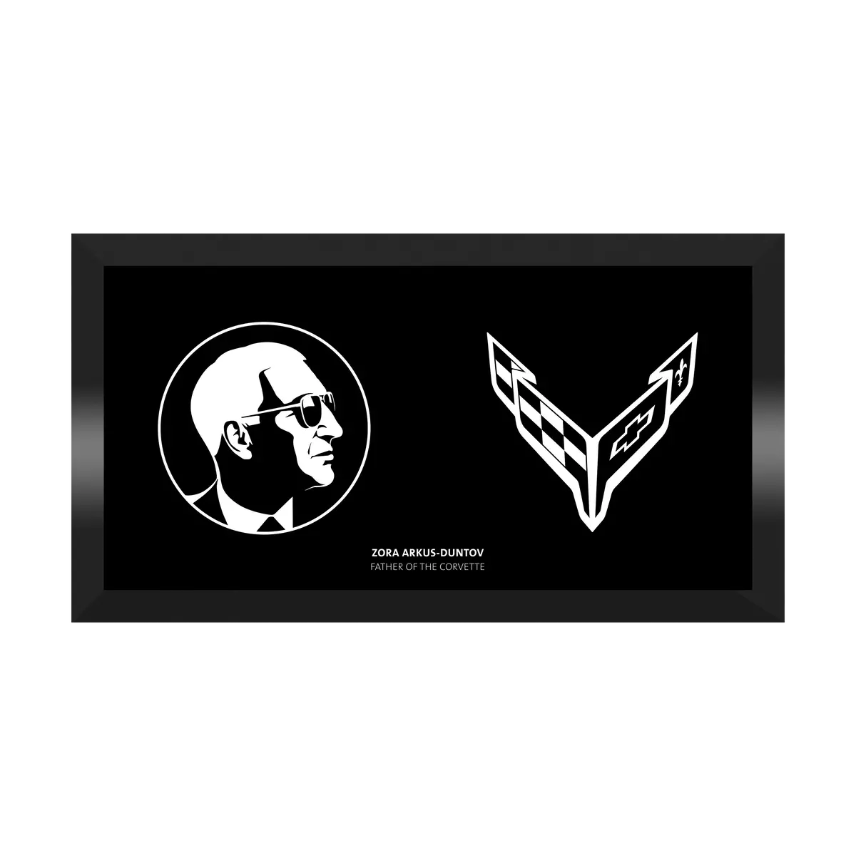 Zora "Father Of The Corvette" Corvette C8 Crossflags Framed Printed Canvas Art 1
