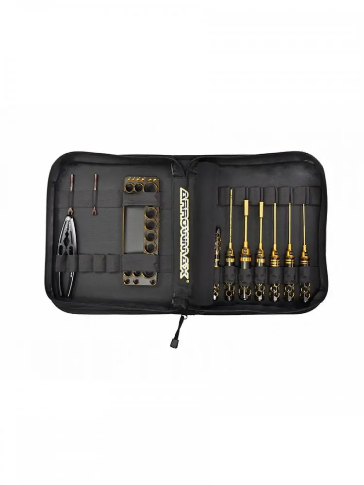 Arrowmax Am Toolset For 1/10 Electric Touring Cars (11Pcs) With Tools Bag Black Golden (Am-199445) 1