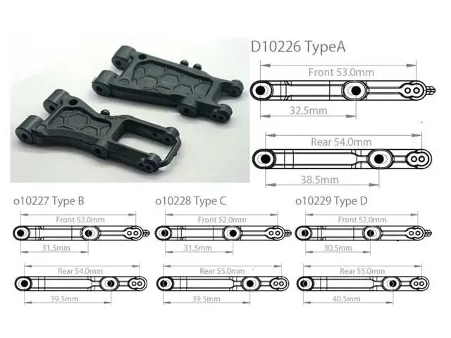 Front 53/31.5Mm And Rear 54/39.5Mm Suspension Arm Set Type B, Graghite [O10231] 1