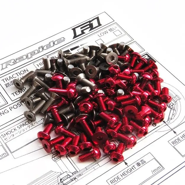 Titanium And Red Aluminium Hex Head Screw Set - 96Pcs (Roche Rapide P10w) 1