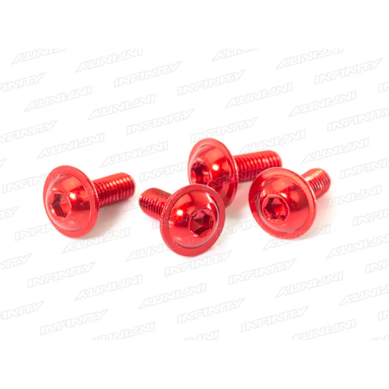 B01308f-Ar - M3x8mm Alu Flange Button Head Screw (Red/4Pcs) 1