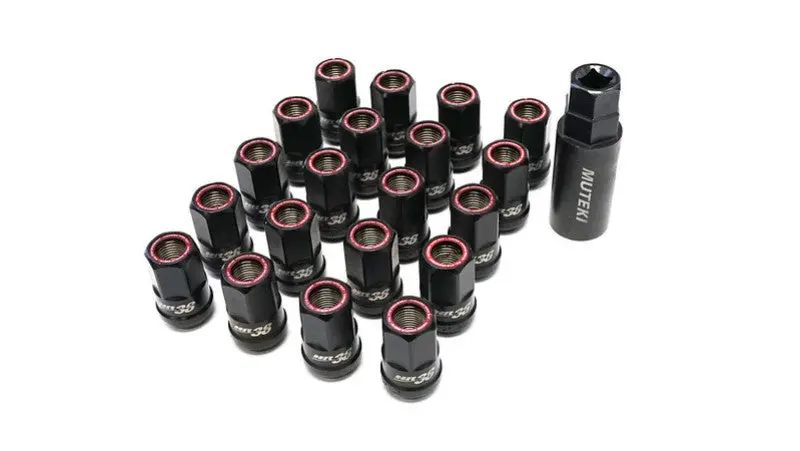 Wheel Mate Muteki Hr38 Titanium Chrome Open-End Lug Nuts — 12X1.50 Thread, Red Accent Ring 1