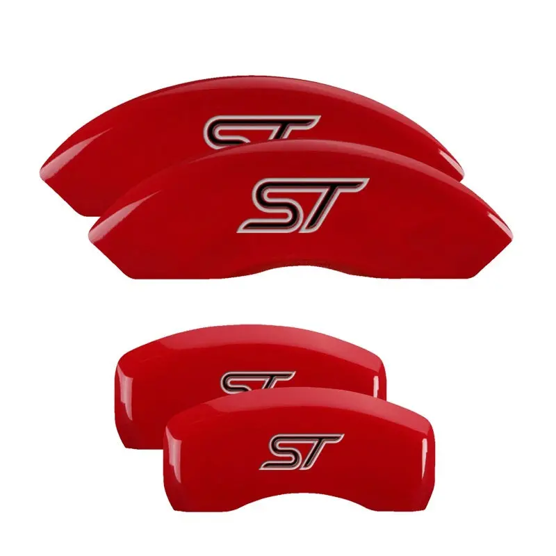 Mgp Engraved 4-Piston Caliper Covers – Front & Rear, St Red Finish With Silver Accent, No-Bolt Installation 2